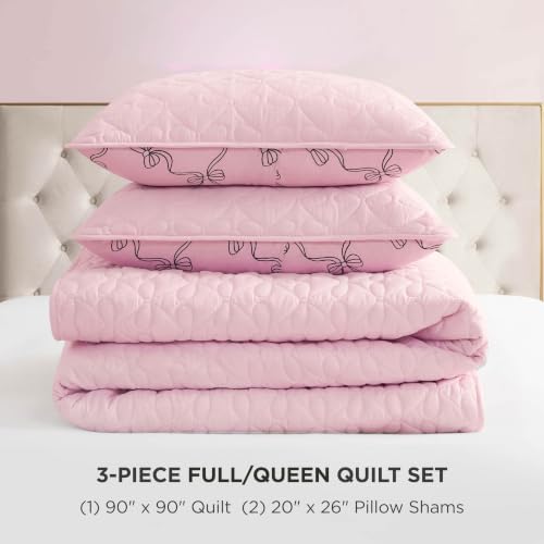 Juicy Couture Luxe Bow 3-Piece Quilt Set Full/Queen Light Pink - Reversible Bedding