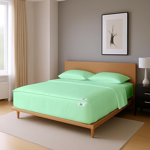 Aqua Green Twin Zipper Fitted Sheet 39x75 Inch Deep Pocket Bed Sheet with Zipper Closure