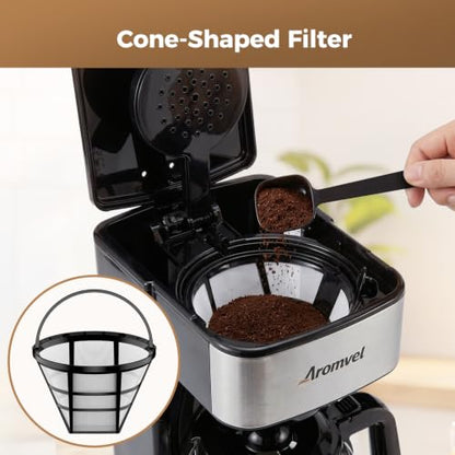 Aromvel Bright Silver 12-Cup Drip Coffee Maker with LED Display