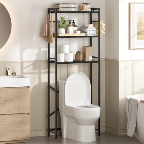 Over-the-Toilet Bathroom Storage Rack 3-Tier Organizer with Adjustable Shelves & Hooks