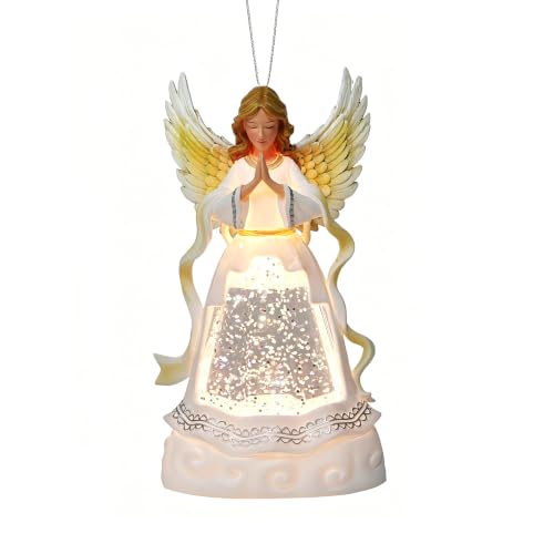 Lighted Water Glitter Globe with Angel Figurine for Christmas Tree or Tabletop Decor