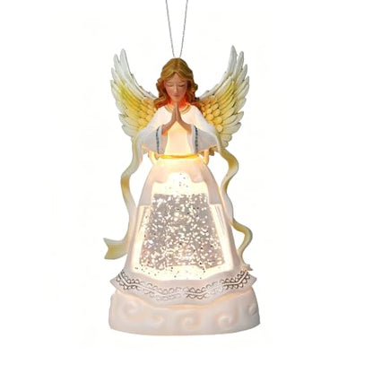 Lighted Water Glitter Globe with Angel Figurine for Christmas Tree or Tabletop Decor