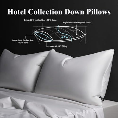 Queen Size Medium Firm Goose Down Pillows Set of 2 - Hotel Collection Bed Pillows