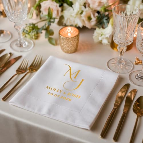 Personalized Wedding Cocktail Napkins - Style 3, Floral Wreath Design, 50 Pack