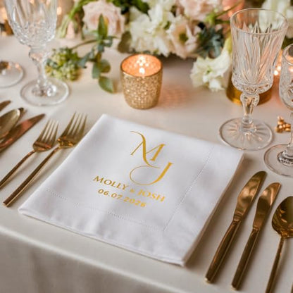 Personalized Wedding Cocktail Napkins - Style 3, Floral Wreath Design, 50 Pack