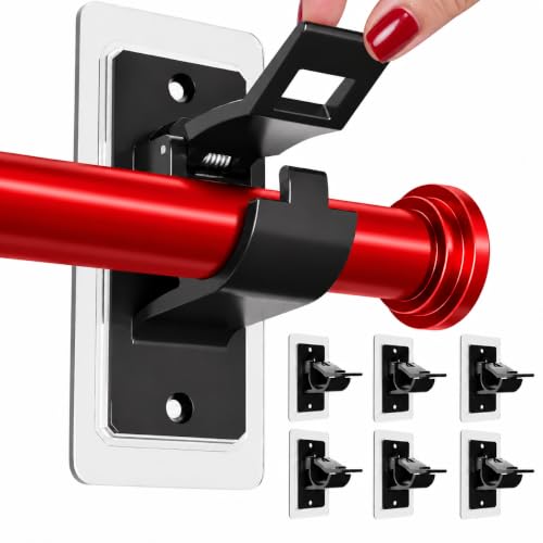 Heavy Duty No Drill Self-Adhesive Curtain Rod Brackets Black - 6 Pack