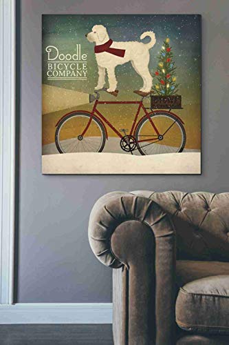 37x37 Inch Canvas Wall Art - White Doodle on Bike Christmas by Ryan Fowler - Ready to Hang