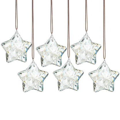 Clear Crystal Star Ornaments - Set of 6 Christmas Hanging Decor