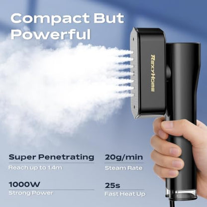 REXYHOME Black Travel Clothes Steamer 1000W Portable Iron & Garment Steamer