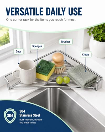 Stainless Steel Corner Sink Shelf 1pc Triangular Open Wire Dish Drying Rack