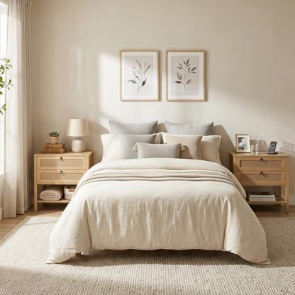 KOMFOTT Rattan Nightstand Set of 2 – Natural 27" x 16" x 25.5" with 2 Drawers