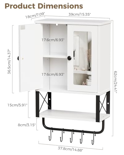 Wall-Mounted Bathroom Medicine Cabinet with Mirror and Towel Bar