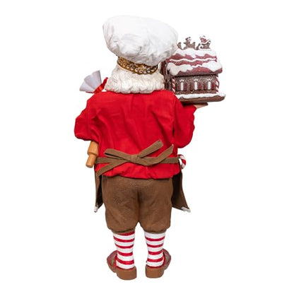 Holiday Santa Decor - Chef Santa Gingerbread House Figurine 10.5"