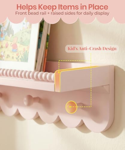 Pink Nursery Wall Book Shelf with Rounded Edges - Scalloped Design
