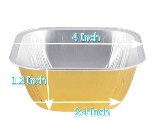 KEISEN Square 4" 8oz 230ml 100/PK Disposable Aluminum Foil Cups for Muffin Cupcake Baking Bake Utility Ramekin Cup (Gold)