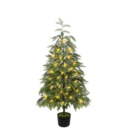 Cedar Christmas Tree with Lights - 4FT Artificial Potted Tree, Outdoor Decor - Variation of THIS listing