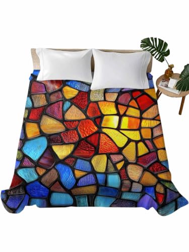 King Flat Sheet Multi Blue Stained Glass Gradient Microfiber Cooling Bedding