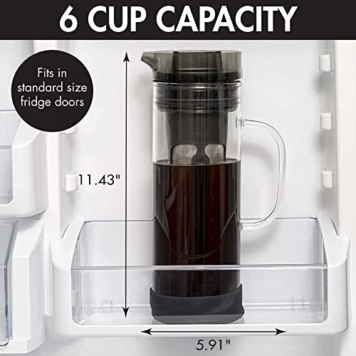 Primula Cold Brew Pour Over Glass Coffee Maker, Special Lid Seals In Freshness, Anti-Slip Base, Dishwasher Safe Pitcher, 50-Oz or 6-Cups, Black