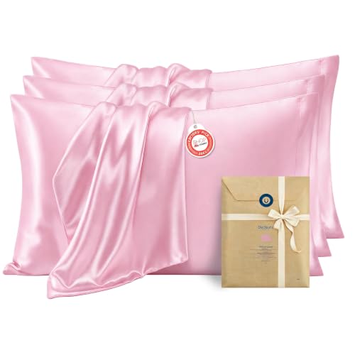 Pink Satin Pillowcases Set of 2 - Standard 20x26 Inches, Envelop Closure, Bed Decor