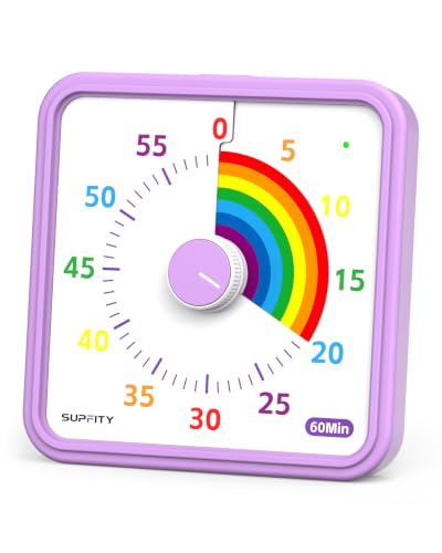 Large 8-Inch Visual Timer for Kids Classroom Use - Purple Rainbows