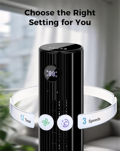 43-Inch Tower Fan with Remote, 85° Oscillation, 12H Timer for Bedroom