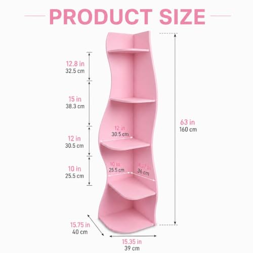 Pink 5-Tier Wavy Corner Shelf for Small Spaces - Curvy Wall Organizer