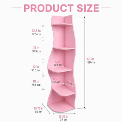 Pink 5-Tier Wavy Corner Shelf for Small Spaces - Curvy Wall Organizer