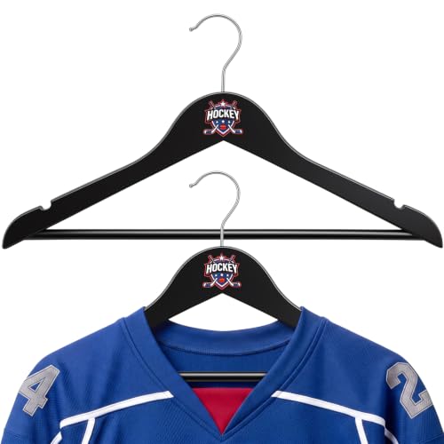 Black Hockey Jersey Hangers - 2 Pack Wall Mount Display Racks for Youth Sports Jerseys