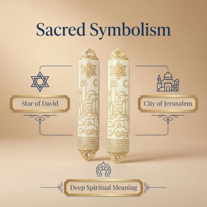 Enamel Mezuzah with Scroll - Gold Embossed Jerusalem Design, 2 Pack