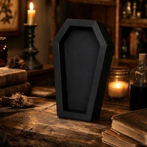 Gothic Black Coffin Shadow Box Frame for Halloween & Dark Decor 8.7x4.7"