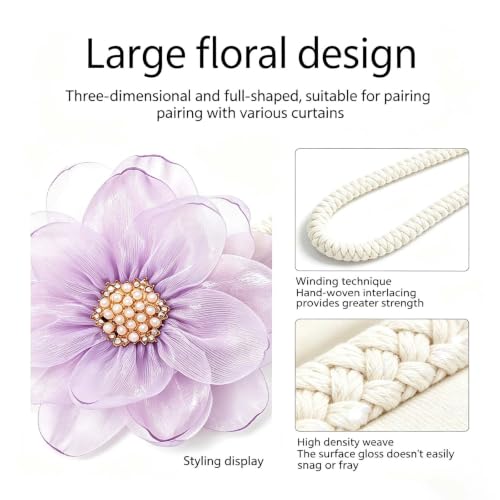Green Lily Flower Curtain Tiebacks - Flexible Rope Holdbacks for Windows