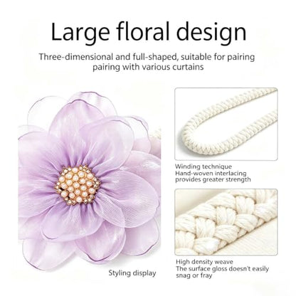 Green Lily Flower Curtain Tiebacks - Flexible Rope Holdbacks for Windows