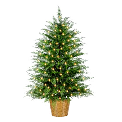 3ft Prelit Artificial Cedar Christmas Tree with Lights - Indoor Outdoor Decor