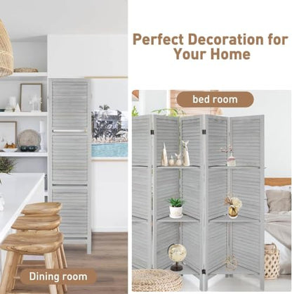 Room Divider with Shelves, 6 Panel Folding Privacy Screen – White, with 3 Shelves (Variation: White,6 Panel)