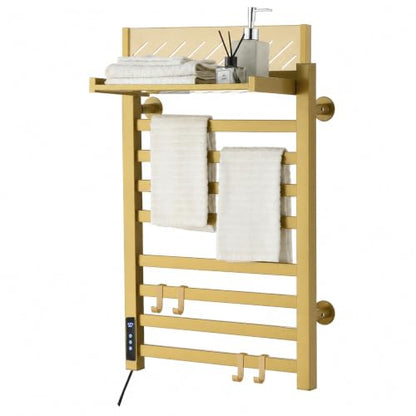 Smart Gold Heated Towel Rack with Shelf - 8 Bars, Bathroom Decor