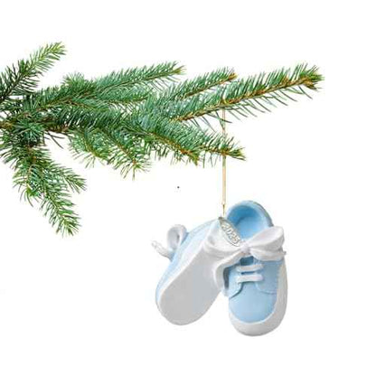 3" Baby Boy Shoe Ornament Babys First Christmas Ornament 2025 Blue Baby Booties - Can Be Personalized at Home - with Gift Box