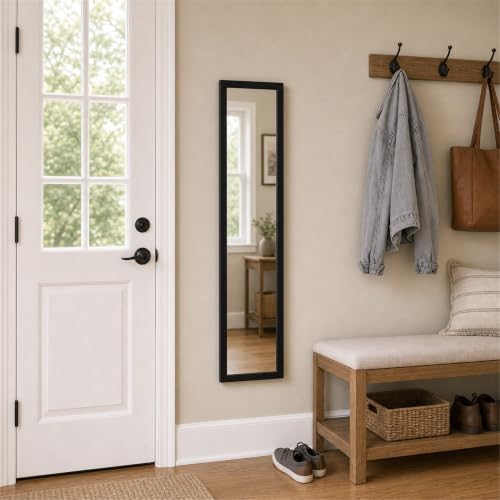 Full Length Door Mirror 13.8" x 0.4" Black Rectangular Wall Mirror for Bedroom