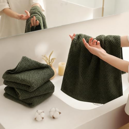 Olive Green 4-Piece Cotton Hand Towels - 16x30 Inches, Soft & Absorbent