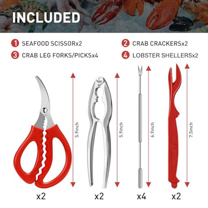 Red Crab Crackers and Seafood Tools Set - 10PCS Professional Kitchen Utensils