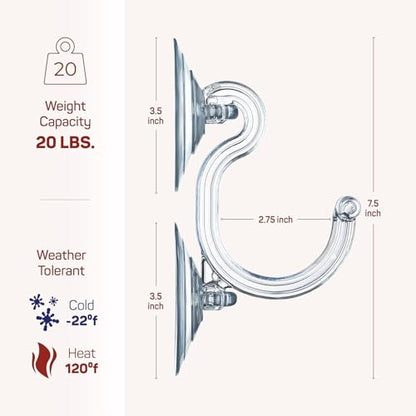 2 Pack Heavy Duty Wreath Hangers for Glass Doors - Suction Cup Christmas Decor