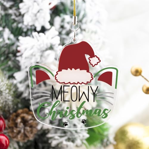 Christmas Cat Ornament Gifts for Women Acrylic White - Purrfect Holiday Decor
