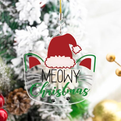Christmas Cat Ornament Gifts for Women Acrylic White - Purrfect Holiday Decor