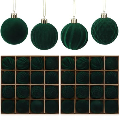 32 Pcs Velvet Christmas Ball Ornaments Bulk for Tree Dark Green - PullCrease