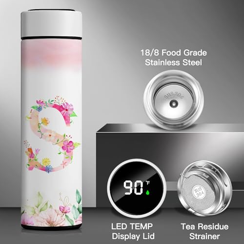 Personalized 16oz Initial Water Bottle,Smart Sport Water Bottle with LED Temperature Display,Customized Letter Coffee Thermos,Travel Coffee Mug (S)