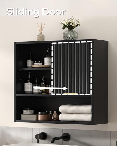 Black Square Bathroom Medicine Cabinet Wall Storage with Sliding Door - MoomJiee