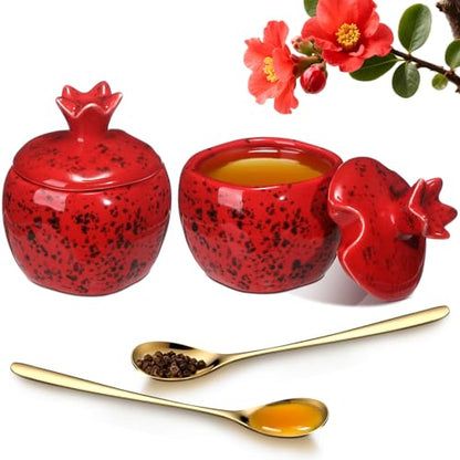 Honeydak Pomegranate Salt Bowl Gift with Lid and Spoon - Rosh Hashanah Decoration