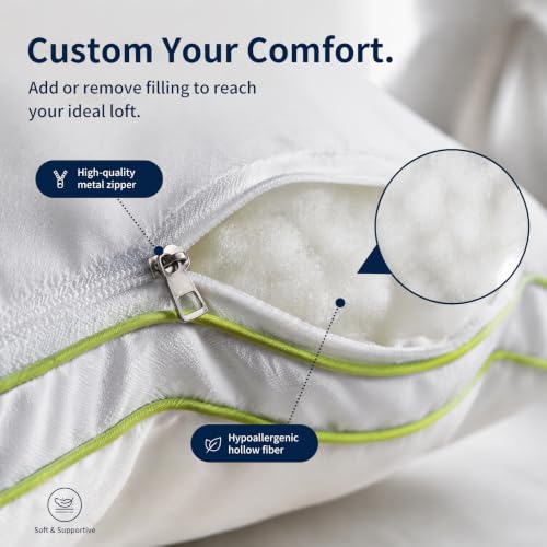 Queen Size Bed Pillows for Side Sleepers Set of 2 White - Adjustable Microfiber Fill