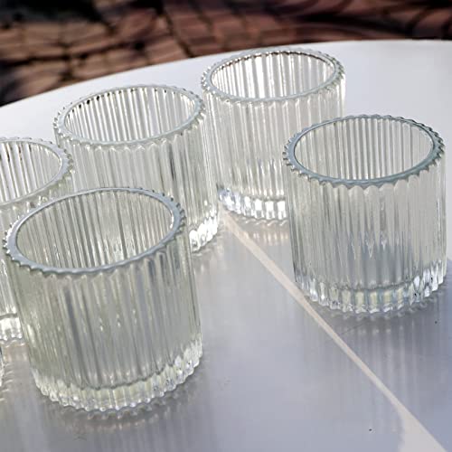 12 Pieces Clear Votive Candle Holders for Wedding & Event Decor - Frosted Glass