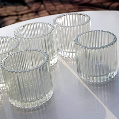 12 Pieces Clear Votive Candle Holders for Wedding & Event Decor - Frosted Glass