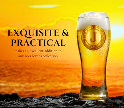Personalized Beer Glass for Men with Initial - Custom Alcohol Gift for Beer Lovers - The Man The Myth The Legend